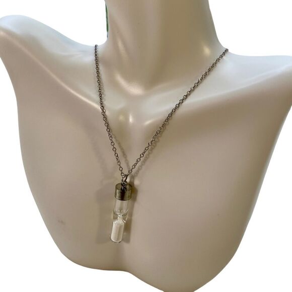 Mini Hour Glass White Sand Pendant Necklace. - Picture 3 of 5